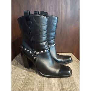 Dingo Black Leather Harness Studded Leather Biker Cowboy Boots Womens 9 DI02270